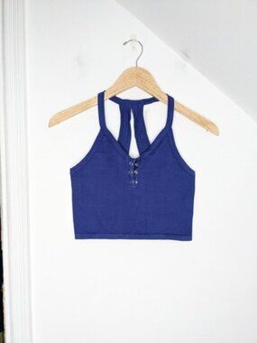 FREE PEOPLE MOVEMENT Women's Free Throw Henley Crop Tank Outerspace NEW Size XS